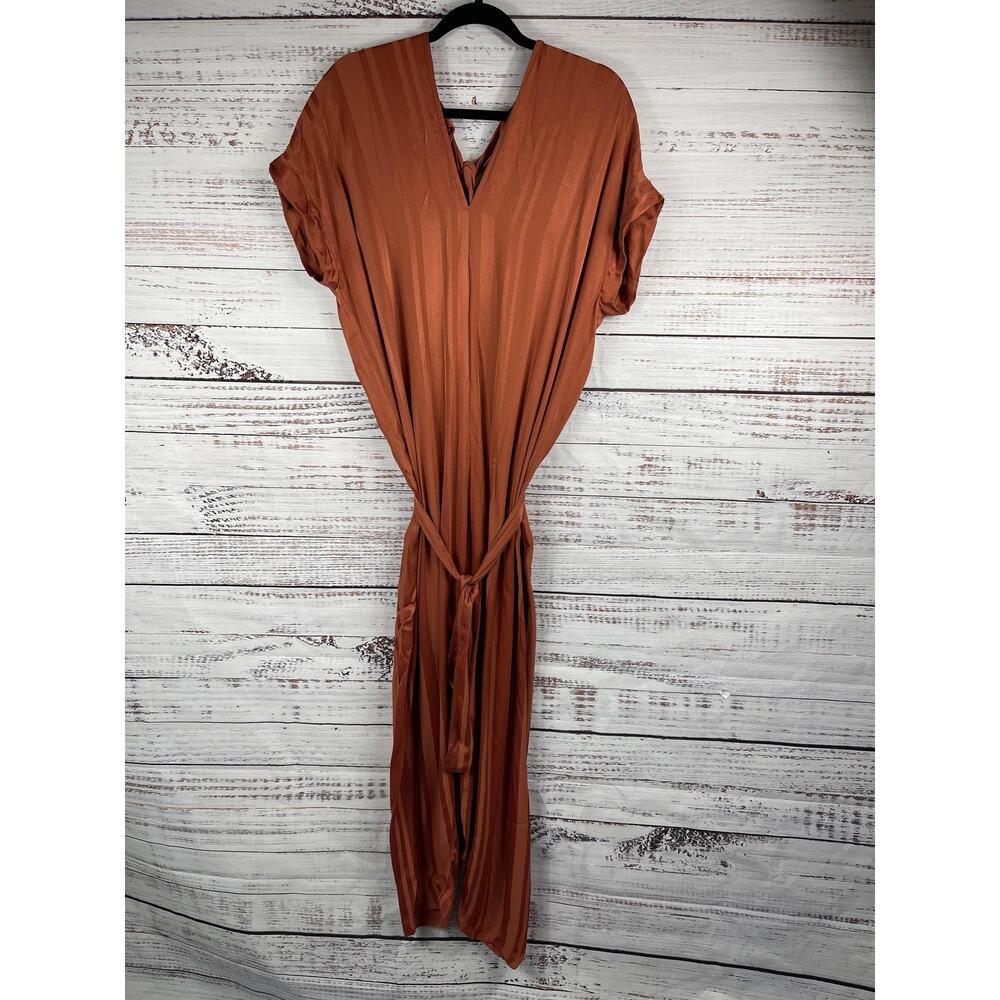 Tina Jo Jumpsuit Women's SZ S Brown V Neck Tie Waist Tapered Leg Belted New NWT